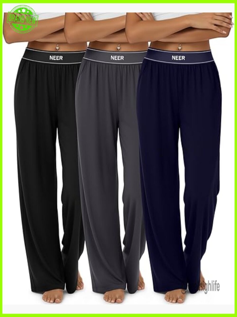 3 Pack High Waisted Wide Leg Lounge Pants Cotton Spandex Athletic Yoga